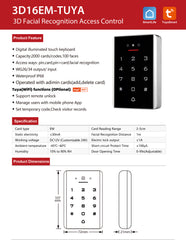 SIB 3D16EM-W TUYA 3D FACE RECOGNITION TOUCH WIFI KEYBOARD ACCESS CONTROL