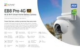 كاميرا المراقبة الخارجية EZVIZ CS-EB8/SP-R200(4K W4GA) EB8 4G مع لوحة شحن بالطاقة الشمسية.