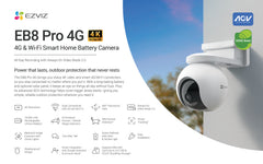 EZVIZ CS-EB8/SP-R200(4K W4GA) EB8 4G outdoor security camera kit with solar charging panel.