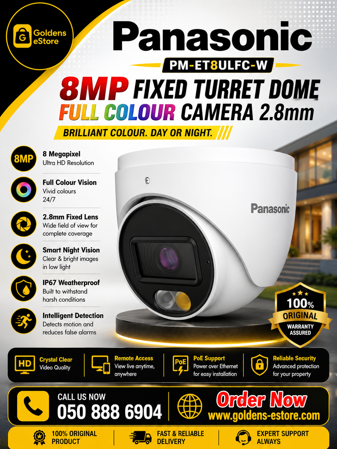 PANASONIC PM-ET8ULFC-W 8MP Fixed Turret Dome Full Colour Camera 2.8mm