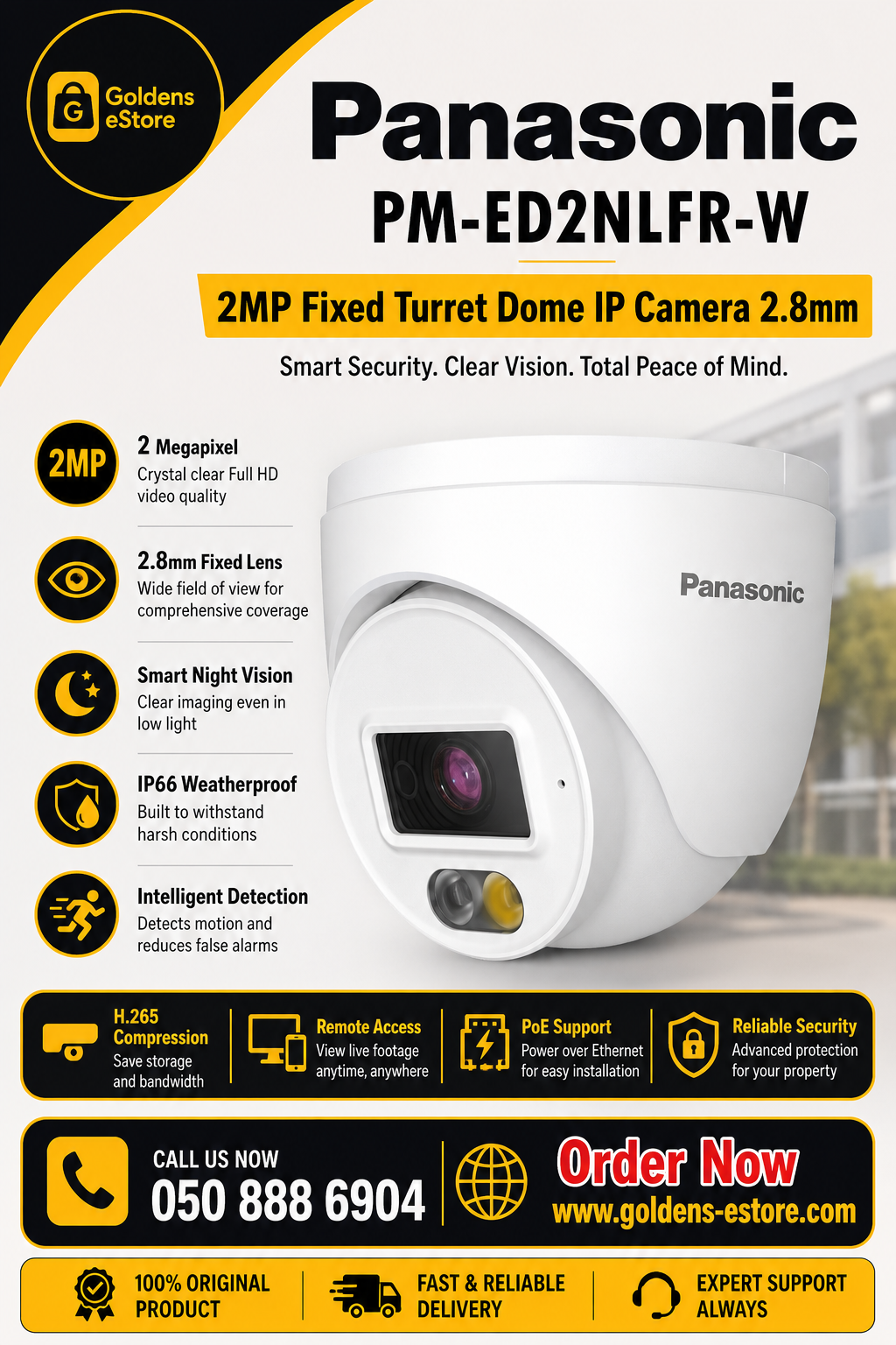 PANASONIC PM-ED2NLFR-W 2MP Fixed Turret Dome IP Camera 2.8mm