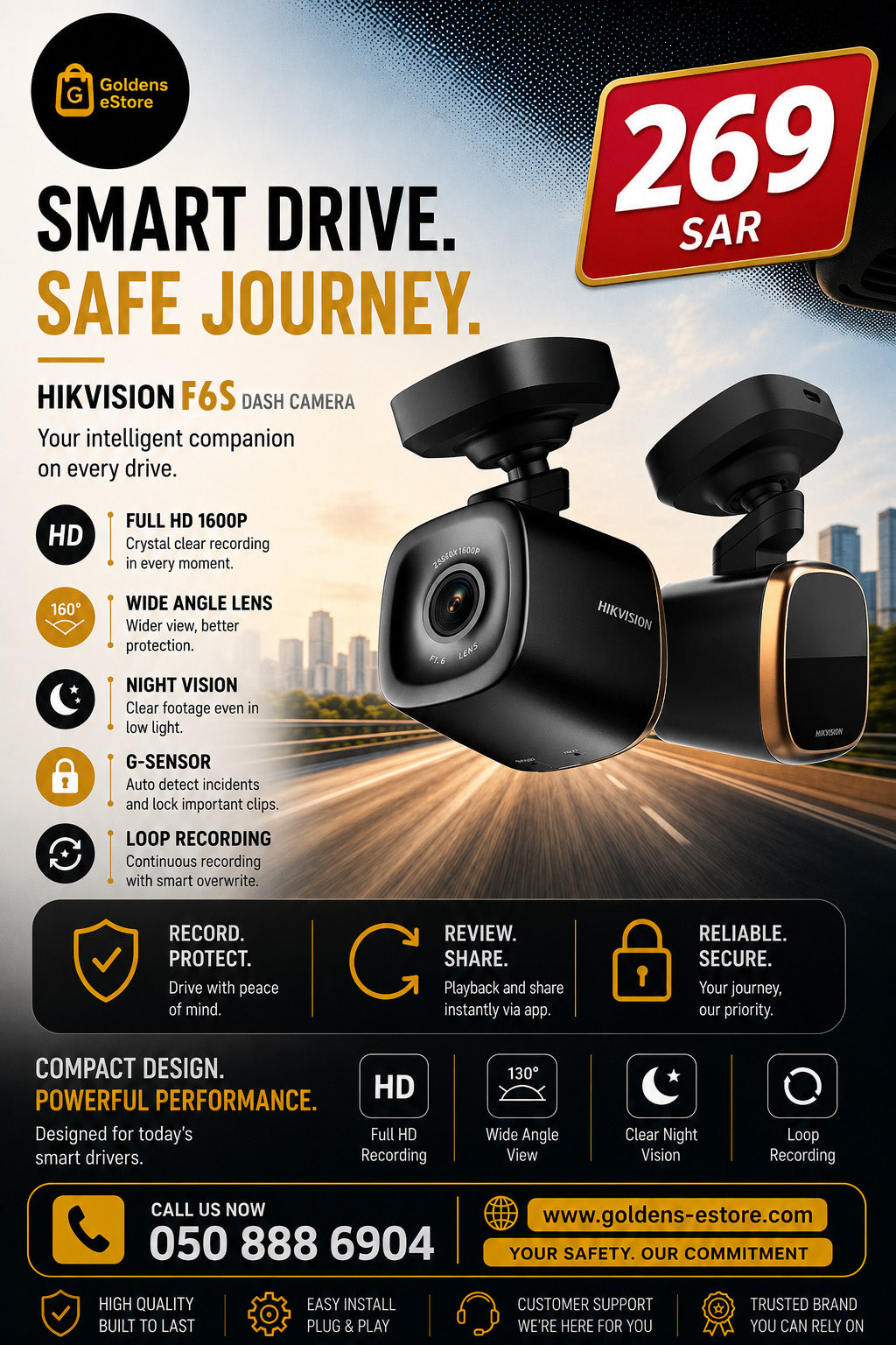 HIKVISION AE-DC5113-F6S 1600P Dashcam with GPS/2” Touch Screen