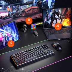 MEETION MK14 Wired+2.4G+Bluetooth RGB Backlit Mechanical Gaming Keyboard