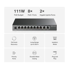 MERCUSYS MS110GMP 10-Port Gigabit Desktop Switch with 8-Port PoE+