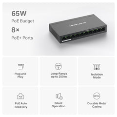 MERCUSYS MS110P 10-Port 10/100Mbps Desktop Switch with 8-Port PoE+