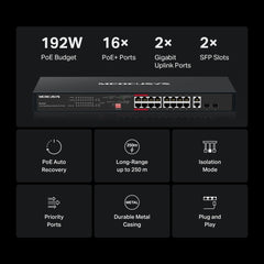 MERCUSYS MS120GP 20-Port Gigabit Rackmount Switch with 16-Port PoE+